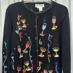 Ugly Sweater Colorful Cocktail Glasses Black Cardigan